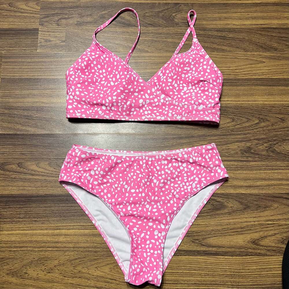 Pink and White Polka Dot Bikini 2 Piece Pink Swimwear Size Medium